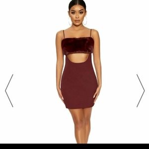 Red fur topped dress